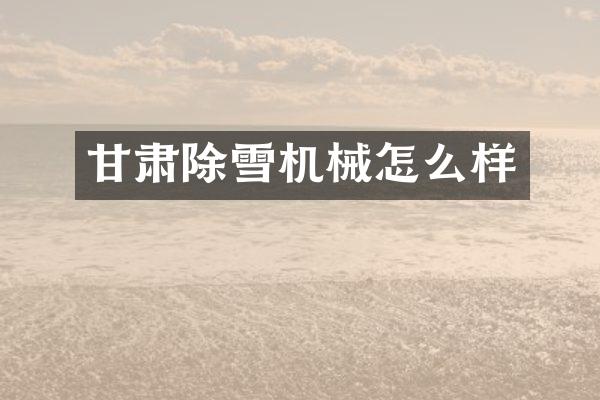 甘肃除雪机械怎么样